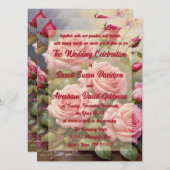 Classique Elégant rose Roses Invitations de mariag (Devant / Derrière)