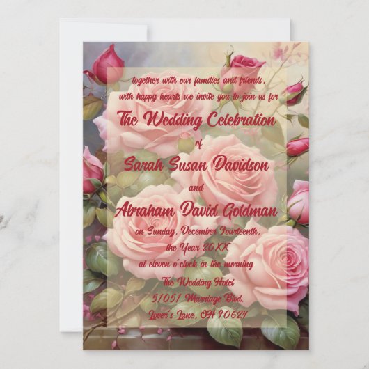 Classique Elégant rose Roses Invitations de mariag (Devant)