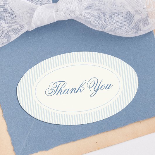 Classique Étiquette Mariage Merci Rayures Bleu Cla
