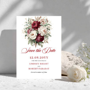 Classique Faire-Part de Mariage Fleurs Bordeaux Ro