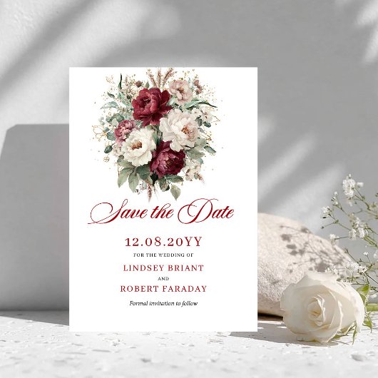 Classique Faire-Part de Mariage Fleurs Bordeaux Ro