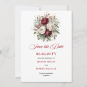 Classique Faire-Part de Mariage Fleurs Bordeaux Ro (Devant)