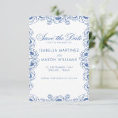 Classique fleurs françaises bleu roi save the date (Debout devant)
