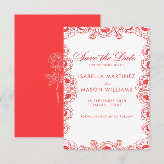 Classique fleurs rouges françaises pour carte de s (Devant / Derrière)