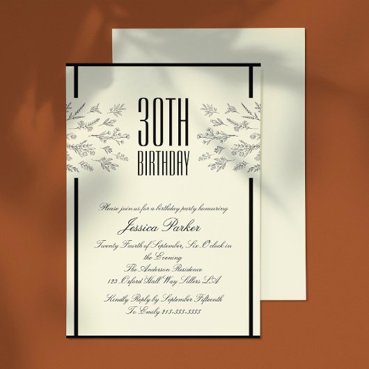 Classique Floral Beige Adulte Invitation Anniversa