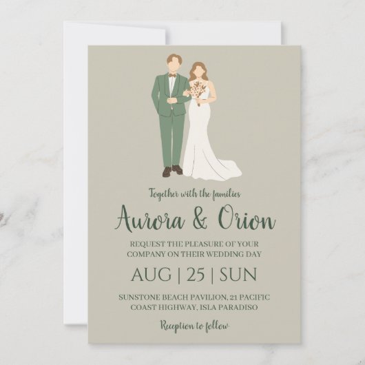 classique formel sauge vert invitation mariage (Devant)