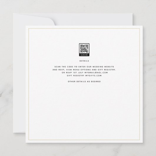 Classique moderne de Faire-part de mariage d'or bl (Dos)