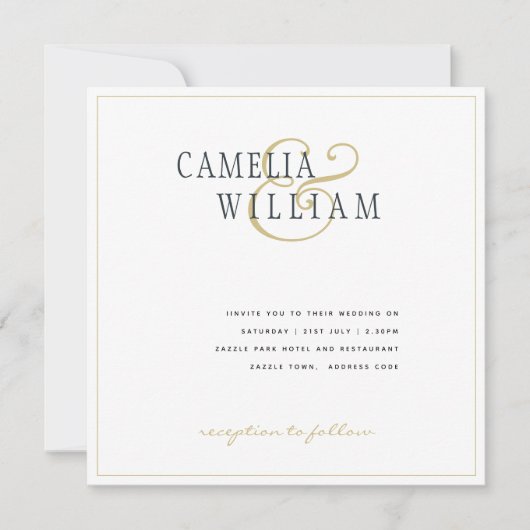 Classique moderne de Faire-part de mariage d'or bl (Devant)