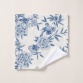 Classique motif toile fleurie bleu eau-forte sur f (Gant de toilette)