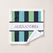 Classique Navy & Vert Sauge Monogrammé Famille (Gant de toilette)