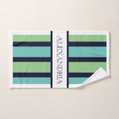 Classique Navy & Vert Sauge Monogrammé Famille (Serviette à main)