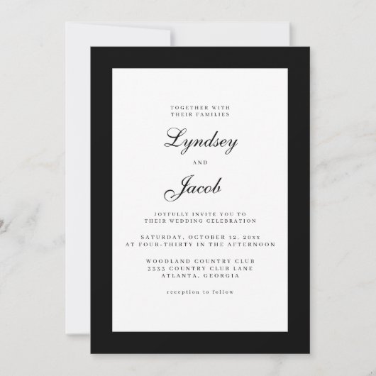 Classique Noir et Blanc Élégant Mariage Invitation (Devant)
