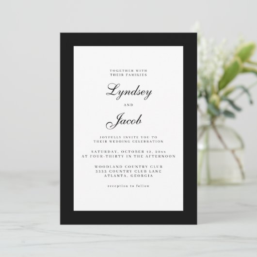 Classique Noir et Blanc Élégant Mariage Invitation (Debout devant)