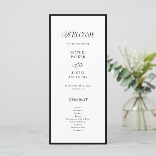 Classique Noir et Blanc Élégant Mariage Programmes (Debout devant)