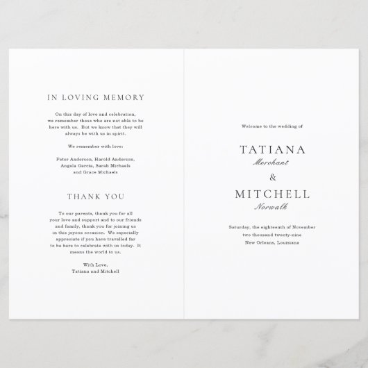 Classique Noir et Blanc Élégant programme de maria (Devant)