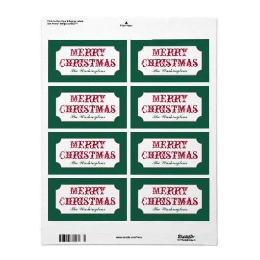 Classique personnalisé Vert Noël Cadeau Étiquette (Feuille entière)