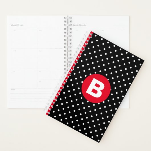 Classique pois noir et blanc avec monogramme rouge (Devant avec enveloppe)