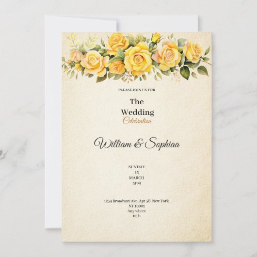 classique rose jaune vintage invitation de mariage (Devant)