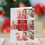Classique Rouge Noël Famille Photo Collage Plié<br><div class="desc">Cette jolie carte Joyeux Noël pliée moderne présente une mise en page classe de 5 photos de couple sur un bel arrière - plan rouge avec typographie blanche. Cette belle carte de vacances en photo de famille contient votre propre collage photographique entourant votre message et votre nom de famille.</div>