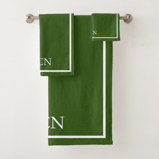 Classique vert olive foncé et blanc monogrammé  (En situation)