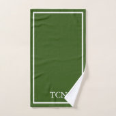 Classique vert olive foncé et blanc monogrammé  (Serviette à main)