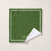 Classique vert olive foncé et blanc monogrammé  (Gant de toilette)