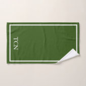 Classique vert olive foncé et blanc monogrammé  (Serviette à main)
