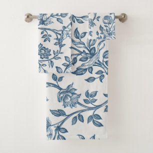 Classique Vintage Français Floral Gravé Toile-Bleu