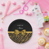 Classly Gold Zebra print FAUX Glitz Bow met naam Papieren Bordje (Feest)