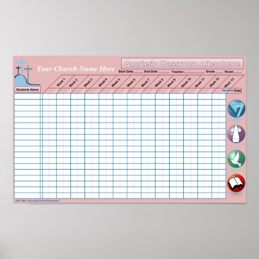 Classroom Attendance Wall Poster (Voorkant)