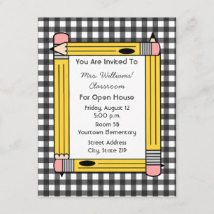 Classroom Open House: Gele Pencils, grijze Gingham Kaart