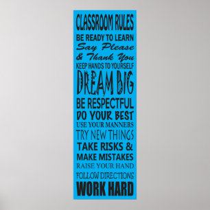 Classroom Rules Poster (blauw), 12 x 36 inch