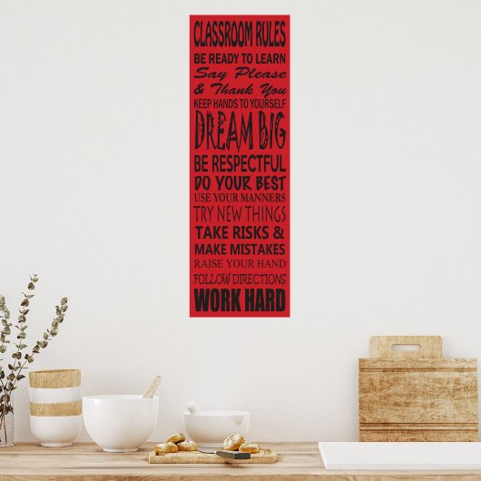 Classroom Rules Poster (Red), 12" x 36" (Cuisine)