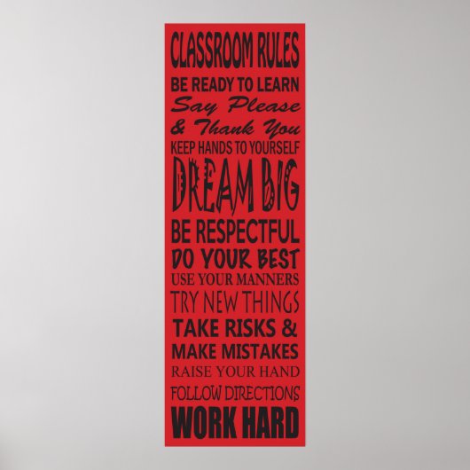 Classroom Rules Poster (Red), 12" x 36" (Devant)