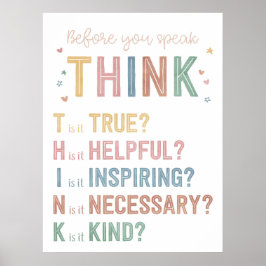 Classroom Teacher School Decor Denk Kind Teken Poster