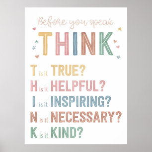 Classroom Teacher School Decor Denk Kind Teken Poster