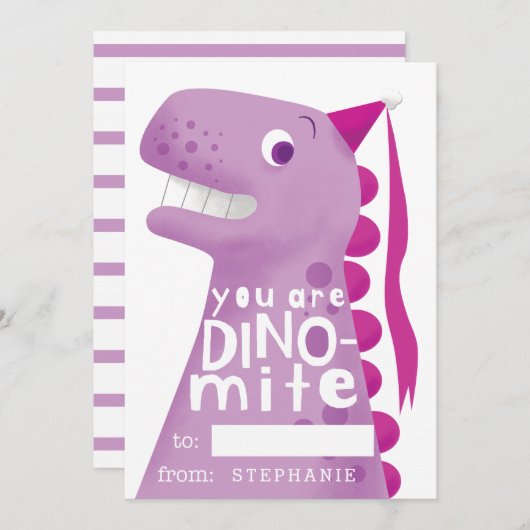 Classroom Valentijn Pink Dinosaur Feestdagenkaart (Voorkant / Achterkant)