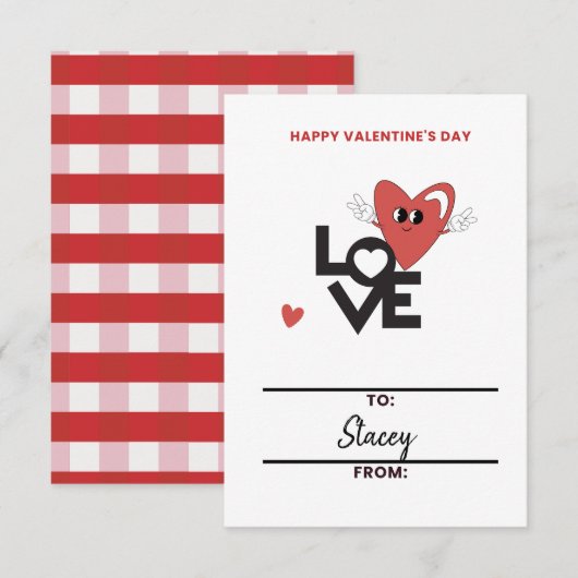 Classroom Valentine Red Heart Card (Voorkant / Achterkant)