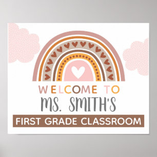 Classroom Welkomstdeur in Muted Boho Rainbow Poster