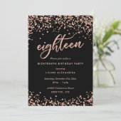 Classy 18th Birthday Invitation Rose Gold Confetti (Debout devant)