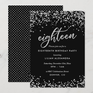 Classy 18th Birthday Invitation, Sparkly Confetti Kaart