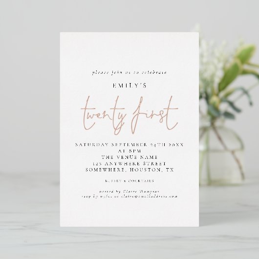 Classy 21st Birthday Party Script White - wit Folie Uitnodiging (Staand Voorkant)