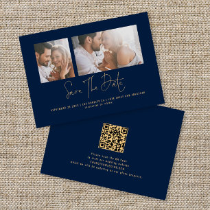 Classy 2 Foto's Gold Navy Blue Wedding Save The Date