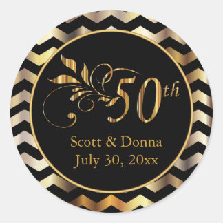 Classy 50th Golden Wedding Jubileum Ronde Sticker