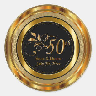 Classy 50th Golden Wedding Jubileum Ronde Sticker