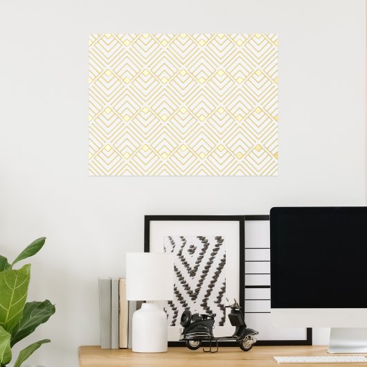 Classy Abstract Art Deco Squares Pattern Gold Folie Afdrukken (Insitu (Desk))