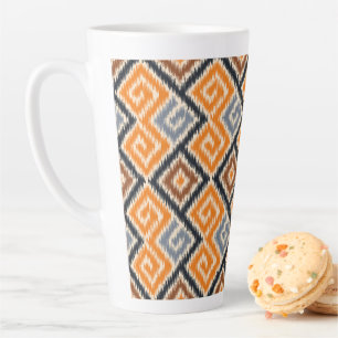 Classy Afrikaans ikatpatroon Sinaasappel en blauw Latte Mok