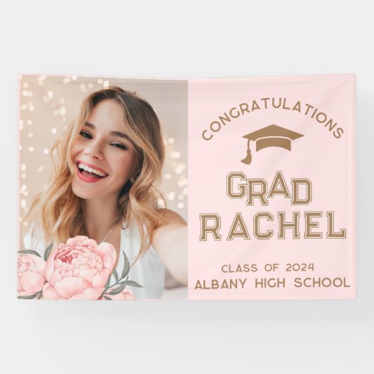 Classy Afstudeerder Roze Bloemen Afstuderen Afstud Spandoek (Horizontaal)