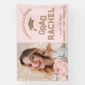 Classy Afstudeerder Roze Bloemen Afstuderen Afstud Spandoek (Verticaal)