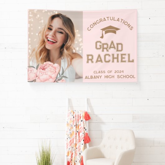 Classy Afstudeerder Roze Bloemen Afstuderen Afstud Spandoek (Insitu)